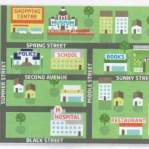 Imagen de portada del videojuego educativo: PLACES IN TOWN - VOCABULARY, de la temática Idiomas