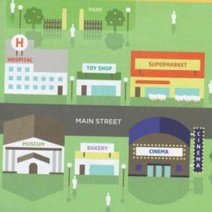 Imagen de portada del videojuego educativo: PLACES IN TOWN - MEMORY GAME, de la temática Idiomas