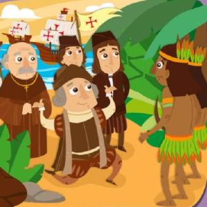 Imagen de portada del videojuego educativo: Colón llega a América, de la temática Historia