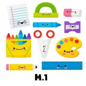 Imagen de portada del videojuego educativo: Les fournitures scolaires (M.1), de la temática Idiomas