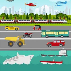 Imagen de portada del videojuego educativo: ¡Adivinemos el medio de transporte!, de la temática Medio ambiente