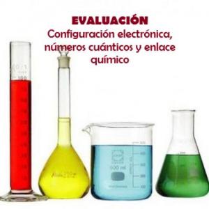Imagen de portada del videojuego educativo: Evaluación de configuración electrónica, números cuánticos y enlace químico , de la temática Química