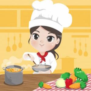 Imagen de portada del videojuego educativo: Cooking Verbs Trivia, de la temática Idiomas