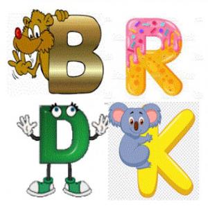 Vocabulary words B,b, R,r, D,d, K,k
