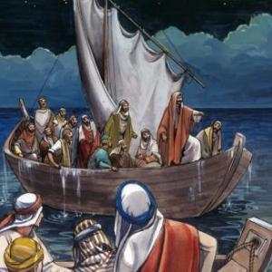 Imagen de portada del videojuego educativo: Jesús calma la tempestad (Mr 4:35-41), de la temática Religión