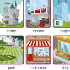 Imagen de portada del videojuego educativo: PLACES IN TOWN VOCABULARY , de la temática Idiomas