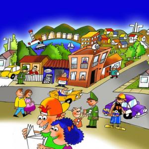 Imagen de portada del videojuego educativo: Afinamiento de Sociales (Mi barrio), de la temática Sociales