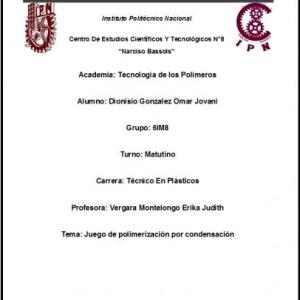 Imagen de portada del videojuego educativo: Juego de polimerización por condensación MP17 (Dionisio Gonzalez Omar Jovani-6IM8), de la temática Química