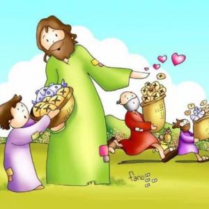 Imagen de portada del videojuego educativo: Milagro de la multiplicación de los panes y los peces, de la temática Religión