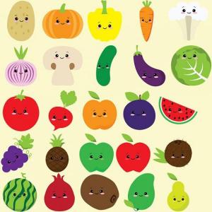 Imagen de portada del videojuego educativo: Fruit, vegetables and colours, de la temática Idiomas
