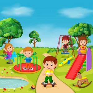 Imagen de portada del videojuego educativo: At the playground!, de la temática Idiomas