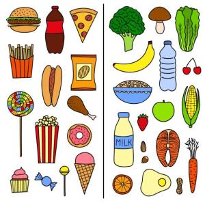 Identificar la comida saludable y no saludable.