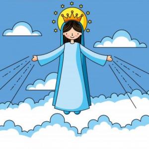Imagen de portada del videojuego educativo: DOGMA DE LA ASUNCIÓN DE MARÍA, de la temática Religión