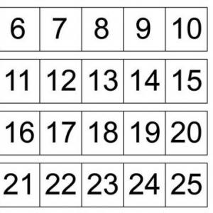 Coincidencias. Tarjetas con números del 19 al 24 y sus correspondientes palabras..