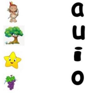 Imagen de portada del videojuego educativo: Relaciona la vocal con la imagen, de la temática Lengua