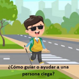 Imagen de portada del videojuego educativo: ¿Cómo guiar o ayudar a una persona ciega? , de la temática Sociales