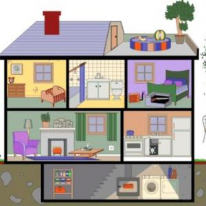 Imagen de portada del videojuego educativo: HOUSE - FURNITURE - PREPOSITIONS, de la temática Idiomas