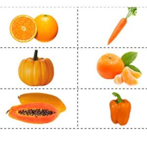 Imagen de portada del videojuego educativo: Frutas y verduras de color anaranjado, de la temática Salud