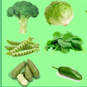 Imagen de portada del videojuego educativo: Frutas y verduras de color verde, de la temática Alimentación