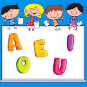 Imagen de portada del videojuego educativo: VAMOS UNIR LA VOCAL QUE INICIA LA PALABRA, de la temática Lengua