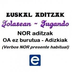 Imagen de portada del videojuego educativo: Euskal aditzak - NOR_OA ez burutua_Adizkiak, de la temática Idiomas