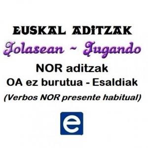 Imagen de portada del videojuego educativo: Euskal aditzak - NOR_OA ez burutua_Esaldiak, de la temática Idiomas