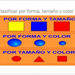 Agrupaciones por color, forma o tamaño.